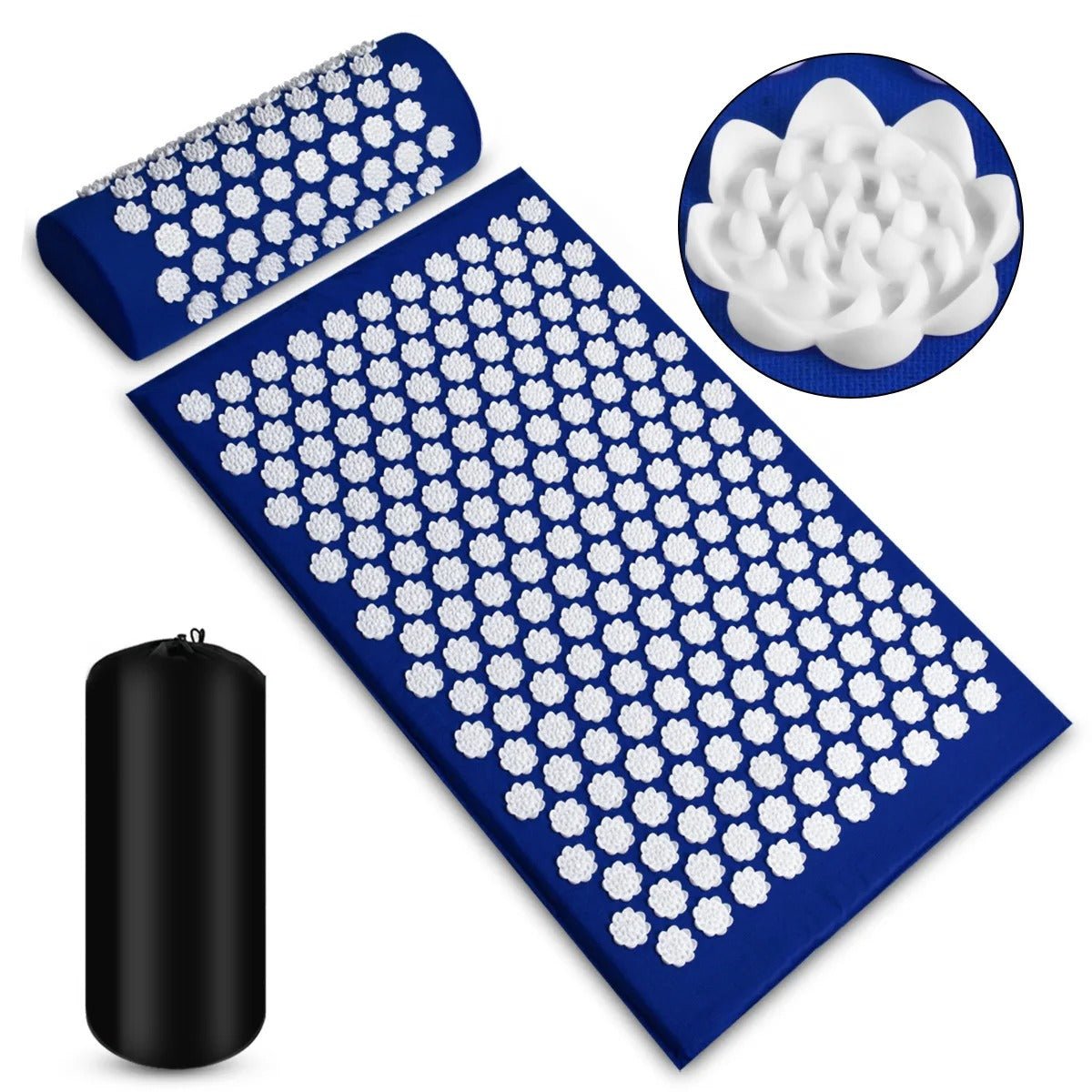 tapis d'acupression bleu avec lotus blanc