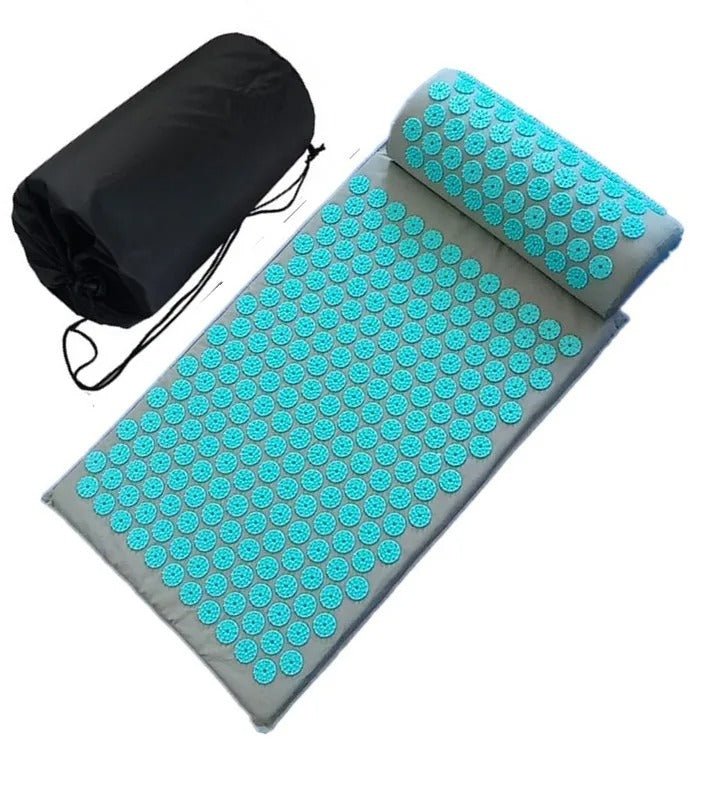 tapis d'acupression gris avec cercle bleu
