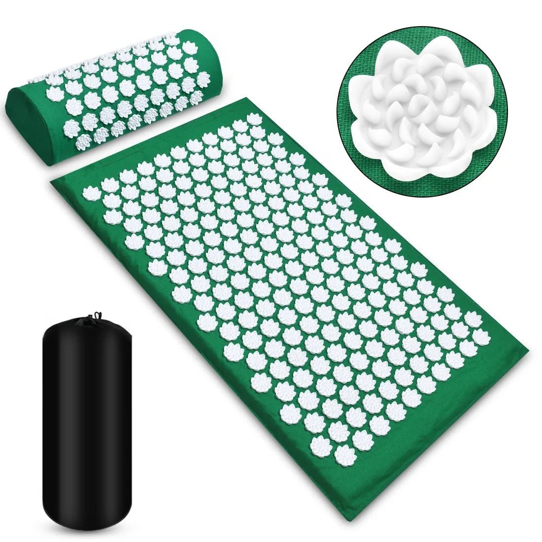 tapis d'acupression vert avec lotus blanc